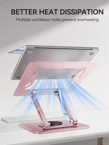 tounee Laptop Stand for Desk, Adjustable Computer Stand Holder with 360° Rotating Base, Ergonomic Laptop Riser Compatible with MacBook Pro Air, All Laptops 10-15.6"-Pink - Image 6