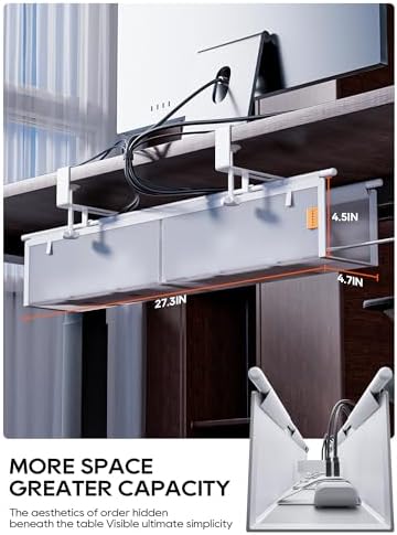 27" No Drill Under Desk Cable Management Tray (White) - Image 2