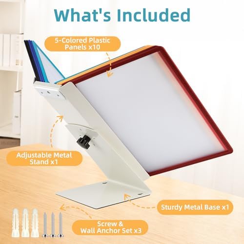 10-Pocket Desk Reference Organizer with Sturdy Metal Base, Flip Desktop Display System for Desk or Wall Mount, 10 Double-Sided Panels Holds 20 Sheets Letter Size Documents for Business Office - Image 3