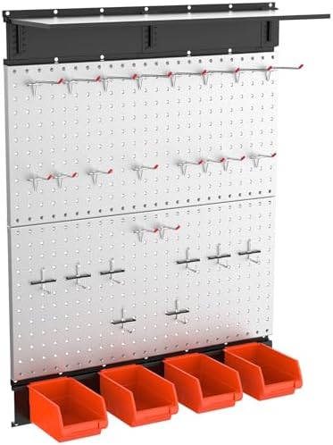 TORACK Metal Pegboard with Accessoreis for Garage Wall, Tool Organizer Pegboard with Hooks, Wall Mounted Bins/Shelf, Tool Storage Peg Board for Wall(Grey) - Image 7