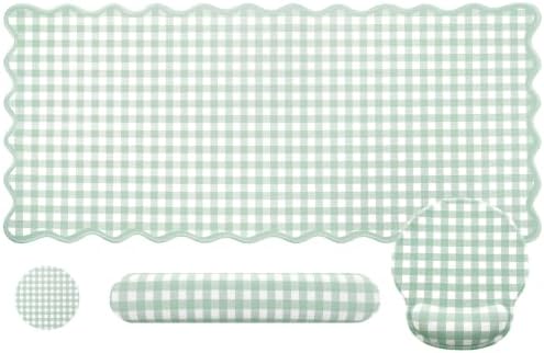 Sabary Green Gingham Desk Mat Set with Wrist Rest Keyboard Mouse Pad Set by Sabary