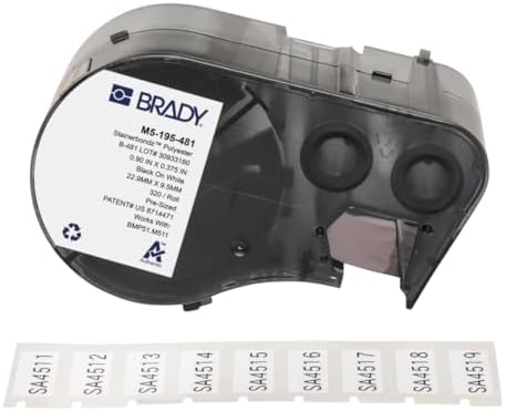 Brady StainerBondz™ Polyester Pre-Sized Labels for Label Printer BMP51/BMP53/M511-320 Self Adhesive Printer Labels - Black on White (25,40 mm (W) x 9,53 mm (H)) - M5-195-481 by BradyCorp