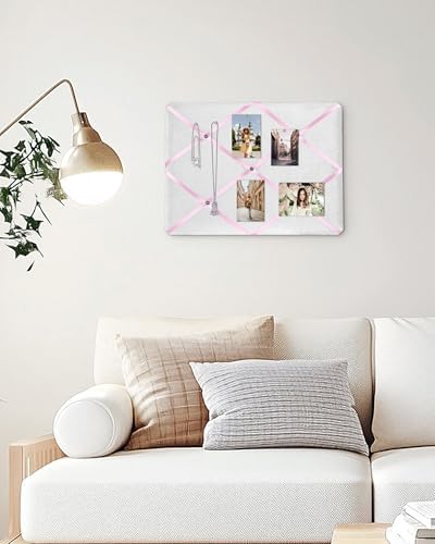 White Fabric Memo Bulletin Board, 17x13 inches Velvet Pin Board for Wall, Vision Board Message Board with Pink Criss-Cross Ribbons for Home Office School Wall Decor(PK Ribbon,4333) - Image 5