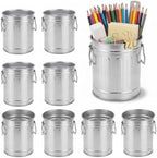 9 Pcs Galvanized Pen Holder, Metal Trash Can, with Side Handles by Unknown