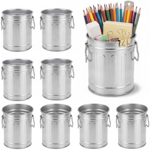 9 Pcs Galvanized Pen Holder, Metal Trash Can, with Side Handles by Unknown