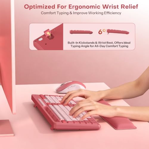 Pink Wireless Keyboard and Mouse Combo with Soft Wrist Rest & Phone Holder - Image 5