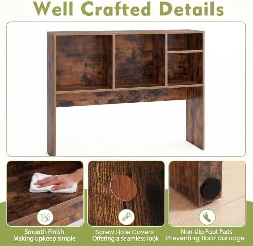 BECOMFORT Desk Hutch, Desk Organizer Shelf with 4 Storage Compartments, Wooden Display Rack, Desktop Bookshelf for Vanity Dressing Tabletop College Dorm Home & Office - Image 6