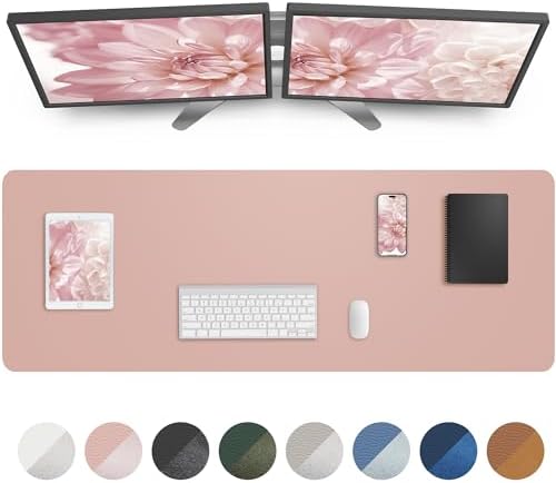 AFIING Leather Desk Pad Protector,Mouse Pad,Office Desk Mat, Non-Slip PU Leather Desk Blotter,Large Desk mat,Waterproof Keyboard mat for Office/Home/Decor (Pink,55"" x 17"") by AFIING