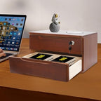 Wood Desk Organizer with 2 Drawers, Lockable Desktop Countertop Storage Cabinet for Home Office Supplies File Tabletop Organizing Unit (Dark Brown) - Image 2