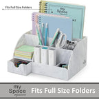 My Space Organizers Marble Desk Organizer For Office Supplies And Accessories - 9 Sections - Pencil Pen Holder Storage - Desktop Organization Decor Essentials (White Grey Marble) - Image 3