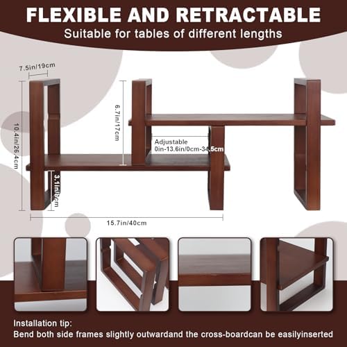 Desk Shelf, 100% Solid Wood Adjustable Desktop Bookshelf, No Tools or Nails Required Retro Tabletop Bookshelf, 130lb Load Capacity for Living Room, Office, for Books, Cookbooks, Walnut Colour - Image 3