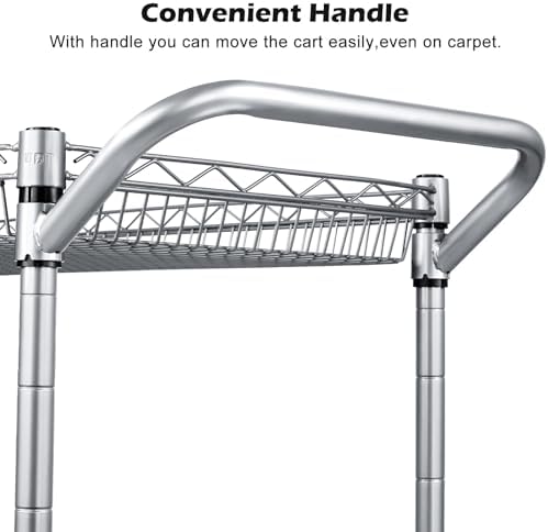 WDT Heavy Duty 3 Tier Utility Cart,Wire Rolling Carts with Wheels, Commercial Grade Service Cart with Shelving Liners and Handle Bar Metal Carts for Kitchen Office Hardware - Image 6