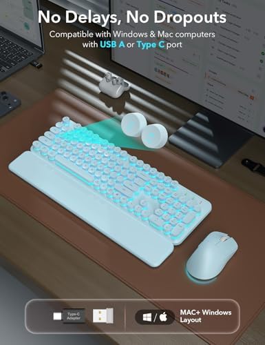 Wireless Keyboard and Mouse Backlit - Typewriter, Magnetic Wrist Rest - Image 3