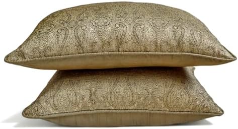 Antique Gold Decorative Lumbar Pillow Cover 12" x 14" | Pack of 2 Contemporary Jacquard Oblong Cushion Cover Damask | Antique Gold Textured Fabric Pillowcases for Bed, Couch & Sofa - Golden Aura - Image 5