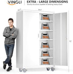 VINGLI Large Metal Storage Cabinet with 2 Doors and 5 Adjustable Shelves, Upgraded Height & Wide & Deep, 40''W x 20''D x 72''H, Oversized Garage Storage Cabinet with Wheels and Locks (White) - Image 3