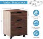 Farini 3-Drawer Under Desk Wooden File Storage Cabinet with Lockable Caster for Home Office,Brown,Fully Assembly - Image 2