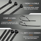 Blulu 11 Inch 400 Pcs Black Cable Ties with Metal Tooth Self Locking - Image 3