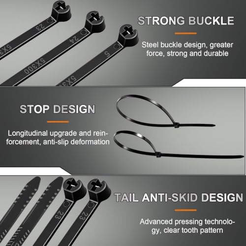 Blulu 11 Inch 400 Pcs Black Cable Ties with Metal Tooth Self Locking - Image 3