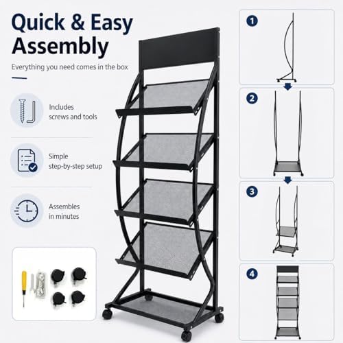 4-Layer Floor-Standing Brochure Display Rack with Wheels and Top Billboard - Image 6