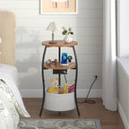 sthemc 3-Tier Small Round End Table Livingroom with Charging Station,Basket - Image 6