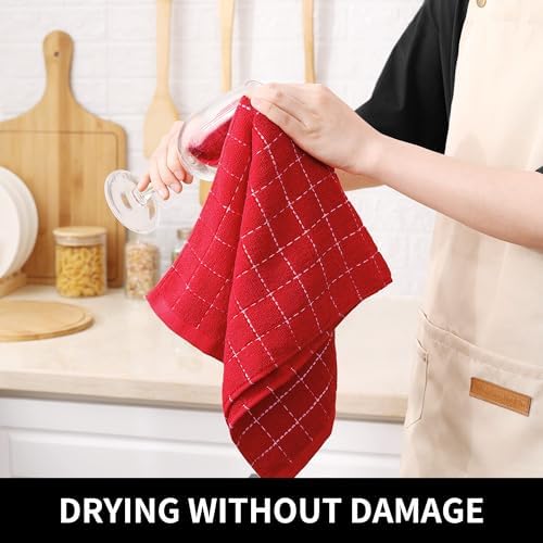 Homaxy Cotton Terry Kitchen Towels and Dishcloths Set of 12, Red - Image 5