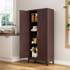 COFaR 61" Metal Storage Cabinet with Doors and Adjustable Shelves, Tall Pantry Cabinet Freestanding Kitchen Pantry Storage Cabinet, Steel Cupboard for Bathroom, Living Room & Office, Reddish Brown - Image 4