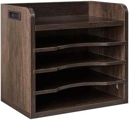 YMYNY Desktop File Organizer with Handle, Document Letter Mail Tray Sorter with 3 Adjustable Shelves, 5 Tiers Paper Holder for Home Office Desk, Black Gray,13.4 * 12.4 * 9.06" UHBC006G - Image 2
