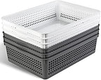 Eslite A4 Size Plastic Storage Basket,Desktop File Paper Letter Organizer Tray, 6-Packs (White+Grey) - Image 7