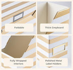 BLU MONACO | Cardboard Magazine File Holder Set of 4 Gold White Stripes | Vertical Magazine File Holder with Label Slots | Standing File Holder and Cardboard Bins for Shelves Desk Classroom - Image 6