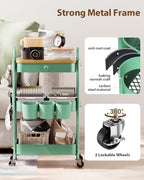 ALVOROG 3 Tier Metal Rolling Cart with Drawer,Wood Top,Pegboards,Green - Image 5