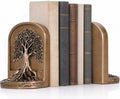 Antique Bronze Color Tree of Life Bookends Set, 2 Non-Skid Heavy Bookends for Shelves or Bookcase, Decorative Bookends for Desktop Shelf Decor, Library Office Decor, Home Décor Gift by QIANLING