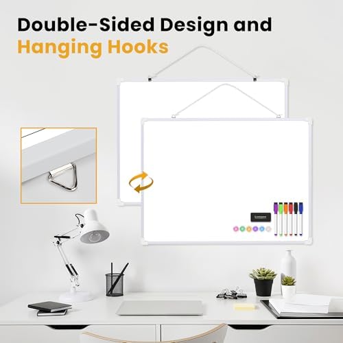 Dry Erase Board for Wall, 24" x 18" Double-Sided Hanging Magnetic Whiteboard with 6 Markers, 6 Magnets and 3 Mini Sticky Notes, Large White Board for Kids, School, Home, Office - Image 4