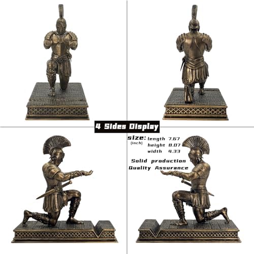 Roman Warrior Pen Holder knight Desktop Organizer and Accessories Resin Pen Holder as Gift with Short Swordfor Office and Home (Antique Bronze) - Image 7