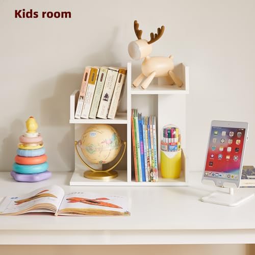 Aibiju Small White Desk Organizer, 2 Tier Tree Cactus Bookshelf, Desktop Organizer Wood, Small Plant Shelf White YD-DSR002W - Image 2