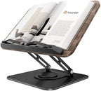 Tounee Book Stand, 360° Rotating Reading Book Holder, Adjustable Cookbook Holder for Reading Hands-Free, Foldable Desktop Recipe Book Stand with Protective Page Clips, Fits All Books - Black by tounee