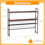 VECELO 2-Tier Desktop Bookshelf, Retro Brown Metal Desk Hutch with Grid Panel, 45.3 Inch Wide Countertop Storage Organizer for Bedroom & Dorm - Image 2