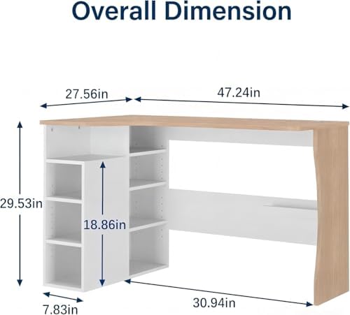 Garvee L Shaped Desk with Storage Shelves, Small Corner Desk for Small Spaces, Corner Table with 3 Tier Shelves, Home Office, Writing Study Gaming Desk Oak Wood - Image 2