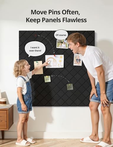 Kuchoow Bulletin Cork Board Large 47.2" x 35.4" Felt Notice Pinboard for Office Walls & Home, Self Adhesive 12 Pack Black Decorative Bulletin Mood Board Corkboard for for Bedroom, Display, Memo, Photo - Image 4
