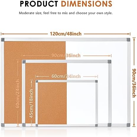 SWANCROWN White Board with Cork Board, 36 x 24 in, Aluminium Frame - Image 2
