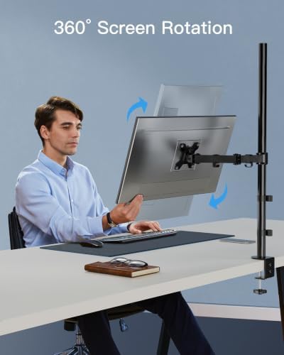HUANUO Single Monitor Arm with 39 inch Extra-Tall Pole, Adjustable Computer Desk Mount for 13–32 inch Screens and up to 38 inch Ultrawide Screens, Hold 22 lbs, Monitor Stand with C-Clamp & Grommt Base - Image 4