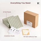 VIVELDA Large Felt Bulletin Board 48 x 36 Inch - 12-Pack Square Acoustic Wall Panels, Cork Board Alternative, NRC 0.95, Damage-Free Adhesive, Slatted Design for Home, Classroom (Sage) - Image 5