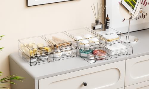 Yieach 12 Pack Clear Stackable Storage Drawers,2.2'' Acrylic Drawer Organizers for Countertop,Office Supply Organizer and Makeup Organizer,Small Plastic Drawers For Pen,Art Crafts Storage,Stationary - Image 2