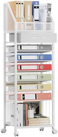 SWTYMIKI 9-Tier Rolling File Cart - Paper Organizer with Drawer and Trays, Wood Desk Office Organizer, Office Organization and Binder Storage for Workspace, Home, School, White by SwtyMiki-TidyHomeSweetLife