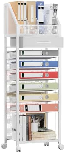 SWTYMIKI 9-Tier Rolling File Cart - Paper Organizer with Drawer and Trays, Wood Desk Office Organizer, Office Organization and Binder Storage for Workspace, Home, School, White by SwtyMiki-TidyHomeSweetLife