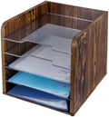 MyGift 5 Tier Deluxe Rustic Solid Wood Desktop File Letter Folder Holder Storage Bin with Removable Clear Acrylic Trays by MyGiftHome