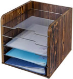 MyGift 5 Tier Deluxe Rustic Solid Wood Desktop File Letter Folder Holder Storage Bin with Removable Clear Acrylic Trays by MyGiftHome