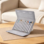12 Suede Leather Fountain Pen Case Portfolio Divider Slot, Magnetic Closure - Image 2