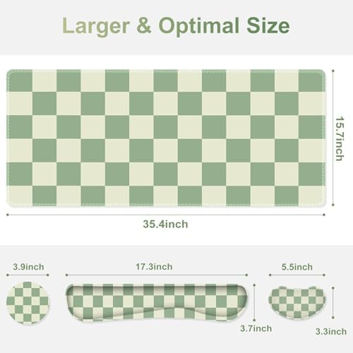 Large Gaming Mouse Pad Set, 4 in1 Ergonomics Keyboard Desk Mat with Memory Foam Wrist Rest, Extended Game Mousepad, Non-Slip Desk Pad Matt Easy Typing Pain Relief I Green Checkered - Image 4