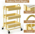 3 Tier Metal Rolling Cart, Utility Storage Cart Shelf Organizer with Wheels for Home & Office, Light Yellow - Image 5