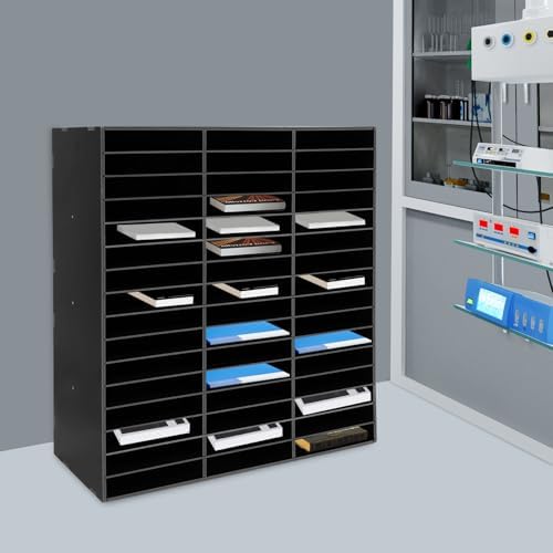 PVC Literature Organizer with 48 Compartments, Student Mailbox for Classroom, Desktop Paper Organizer for Office Home School, Mail Sorter with Adjustable Shelves, Black - Image 3